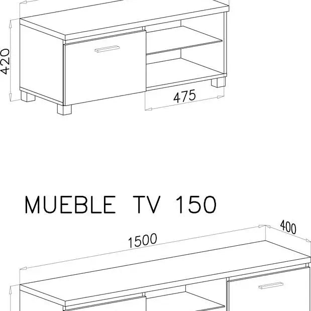 TV-Möbel weiß/schwarz glänzend lackiert.150x40x42