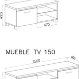 TV-Möbel weiß/schwarz glänzend lackiert.150x40x42