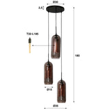 Dom Hängelampe „Rauchglas & Kupfergitter“ mit 3 Schirmen