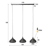 3-Licht Hängelampe Punsch aus Metall