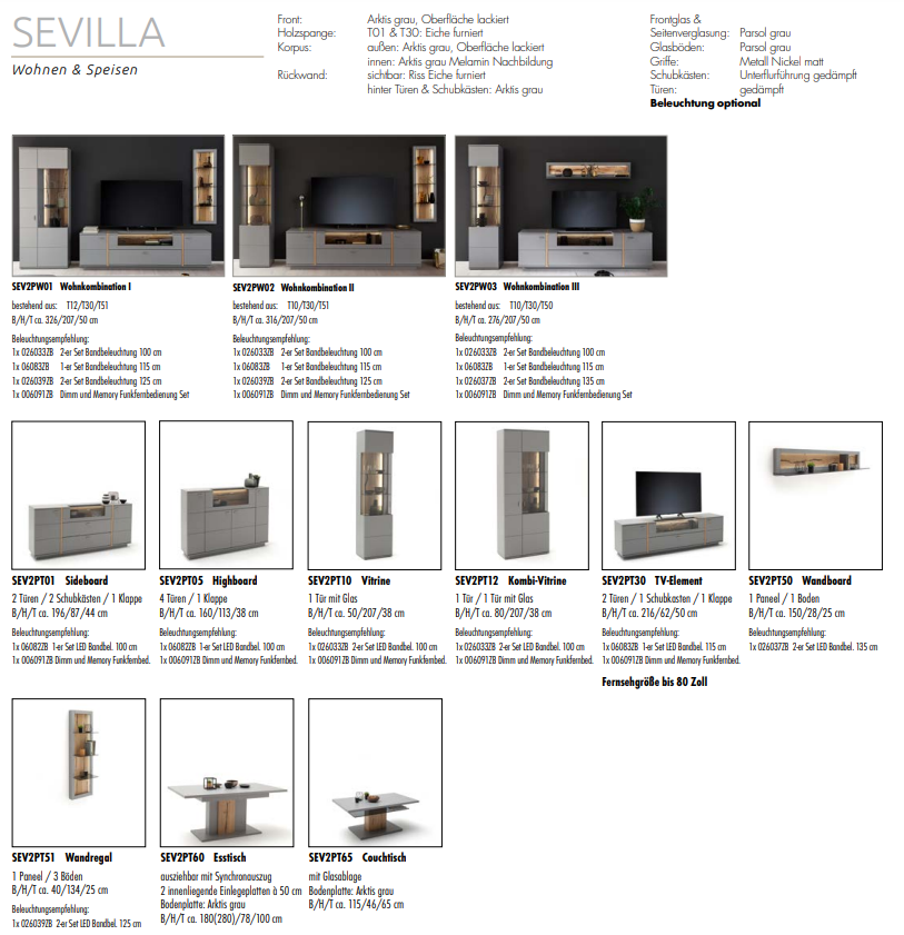 Sevilla Sideboard LED 196 x 87 x 44 cm